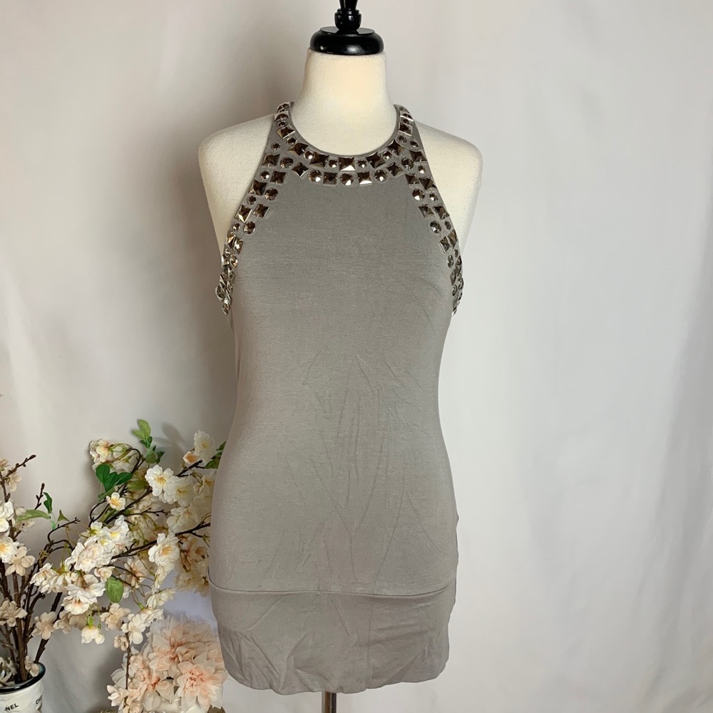 Bebe gray embellished tank mini dress tunic Medium